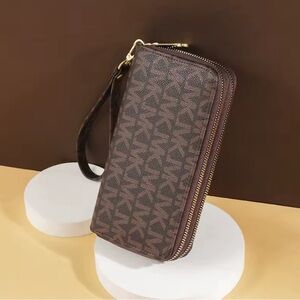 Brown Patterned Wristlet Wallet